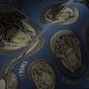 Versace tapet i blå og beige luksus non-woven tapet med medusa hoved design tapet