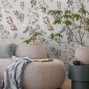 Papel pintado Floral gris rosa - Acuarela ramas y hojas - Papel pintado no tejido moderno