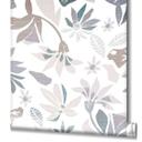 tapet, non-woven blomstertapet Flora hvid, grå