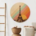 Cuadro de madera Bodart - Torre Eiffel retro con arco iris - Redondo