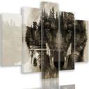 5 stykke lærredsprint, Wolf Forest Animals Nature