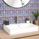 Azulejos Adhesivos Corona de flores oriental - Azul - Lote de 12