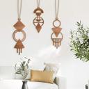 Decoración en madera caoba - Macramé - geométrico