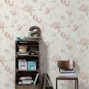 Designdschungel af Laura N. Fleecetapet Blomstertapet, beige, metallic, lilla