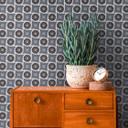 Papel pintado gráfico con motivos circulares en blanco y negro - papel pintado no tejido de estilo retro