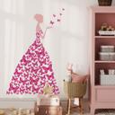 Sticker mural - Lady with Butterflies-rose fuchsia