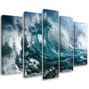 5 stykke lærredstryk Sea Ocean Waves