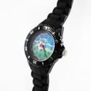 Sportliche Kinder Armbanduhr - Lernuhr analog aus Silikon - Fußball schwarz