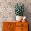Papel pintado no tejido con motivo floral beige dorado - papel pintado con gramíneas
