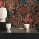 non-woven tapet med blade i retrostil sort farverig - blomstret tapet blomster