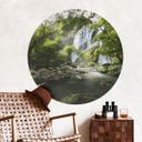 Vinilo decorativo cascada en el bosque - Redondo - Foto