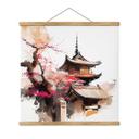 Póster de tela Pagoda japonesa con cerezos en flor - Jaszke - Cuadrado