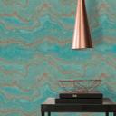 Papel pintado tejido-no tejido efecto mármol en turquesa y cobre - Lujoso y brillante diseño de pared