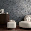 Papel pintado abanico azul marrón gris - Papel pintado no tejido con textura y con Muestra