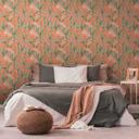 Papel pintado estampado con hojas y hierbas naranja verde - papel pintado tejido-no tejido jungla