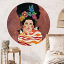 Vinilo decorativo Mujer con corona de flores y gatos - Hülya - Redondo