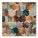 Plateau de table en verre - Hexagones dorés et cuivrés - Carré