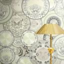 Versace ikke-vævet tapet Art De La Table Circles Meander Medusa Green Grey Metallic