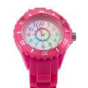 Kinder Armbanduhr - Lernuhr analog aus Silikon - Pink mit Regenbogen Zifferblatt