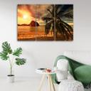 3 stykke lærred print, Sea Sunset palmer