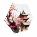Hexagon Dibond Japansk pagode med kirsebærblomster - Jaszke