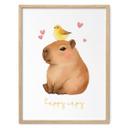 Plakat til børn - Capybara med fugl - Happy Capy