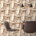 Ikke-vævet tapet med arkitektonisk motiv i beige og brune toner