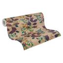 Papier peint intissé avec motifs de feuilles colorées sur fond beige