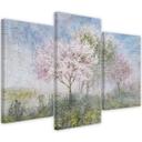 3 stykke lærredstryk, et blomstrende træ i den gamle eng