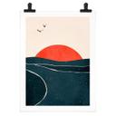 Póster puesta de sol en el mar con palomas - Kubistika
