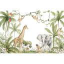 Jungledyr grøn hvid 3,75 x 2,50 m - Fototapet til børn tropisk non-woven