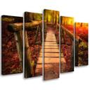 5 stykke lærred Print Autumn Forest Leaves Bridge