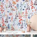 Papel pintado Floral acuarela azul naranja - Papel pintado de muestra - Papel pintado no tejido