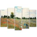 5 stykke lærredsprint, Field Of Poppies Claude Monet