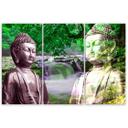 3 stykke lærredstryk Buddha vandfald skovgrøn