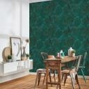 jungletapet tone i tone blågrøn - non-woven tapet blomstret med blade