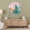 Billede Botanisk illustration i grøn og pink - Goed Blauw - rund – print på aluminium (Alu-Dibond)