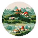 Vægcirkel Treechild - Small village in the middle of green hills – print på aluminium (Alu-Dibond)