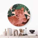 Tableau sur alu-Dibond rond Goed Blauw Golden Panther