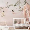 Fotomural de habitación infantil - Pequeñas hadas sobre nubes rosas - Oliver Robins