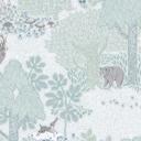 Papel pintado bosque con animales verde gris - papel pintado infantil con oso y ciervo 
