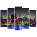 5 stykke lærredstryk arkitektur New York Night