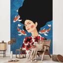 Fotomural Mujer en vestido de flores con koi - Hülya