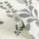 Papel pintado floral blanco verde - ramas y hojas estilo acuarela - Papel pintado no tejido - natural