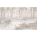Bos Fotobehang - bos bij het meer in beige mist - Ms Tiff