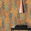 Papel pintado estampado con hojas de helecho, colorido - papel pintado floral amarillo azul marron 
