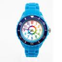Kinder Armbanduhr - Lernuhr analog aus Silikon - Blau mit Regenbogen Zifferblatt