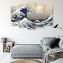 5 stykke lærredstryk, Hokusai Great Wave off Kanagawa