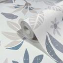 tapet, non-woven blomstertapet Flora hvid, grå