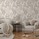 Papel pintado no tejido con motivo floral - rayas finas en gris y topo